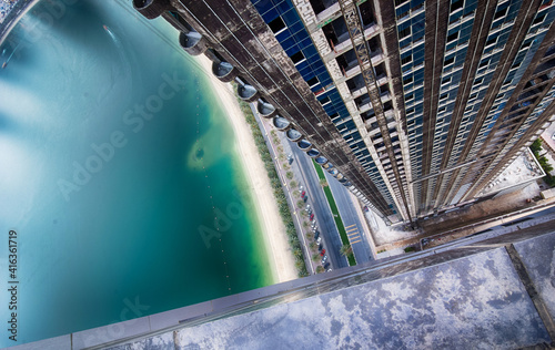 Rooftop Shot of city and beach vertical shot