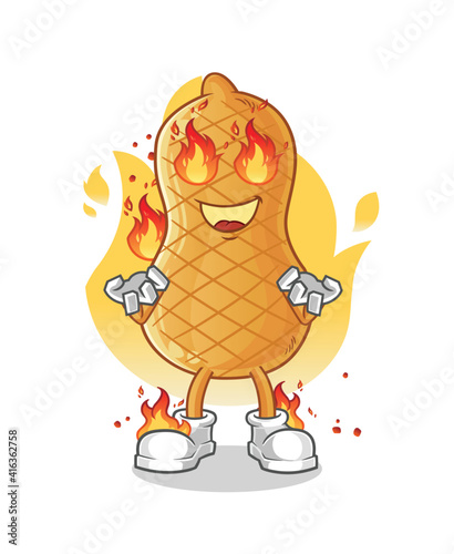 peanut on fire mascot. cartoon vector