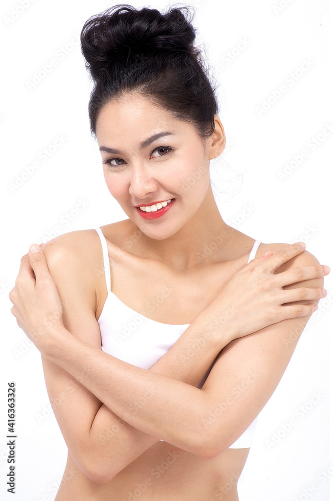 Happy of young model beautiful woman. Concept perfect of natural cosmetics and smooth skincare.. Happy of young model beautiful woman. Concept perfect of natural cosmetics and smooth skincare..