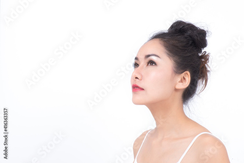 Portrait of young beautiful model woman concept perfect smooth skin and natural cosmetics skincare.