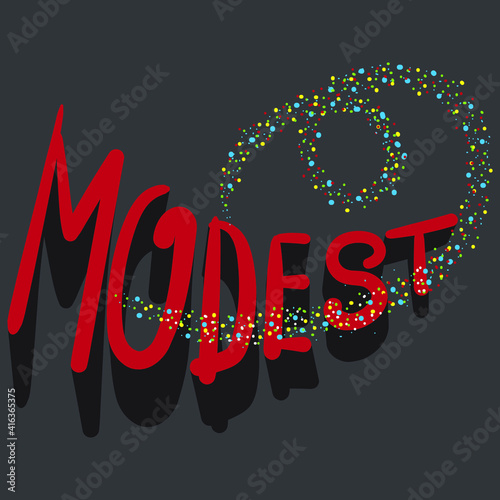 modest lettering with unique handwritten letters with shadow and dotted decor. isolated bright drawing for printing on stickers, posters, t-shirts inscription