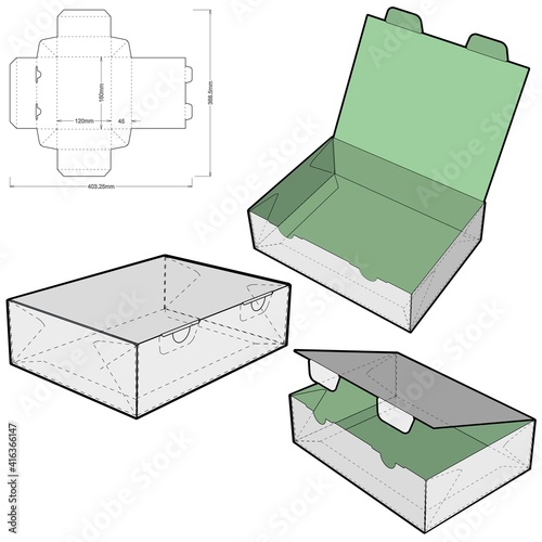 Self-assembling Folding Box. Ease of assembly, no need for glue (Internal measurement 16x12x4.5cm). The .eps file is full scale and fully functional. Prepared for real cardboard production.