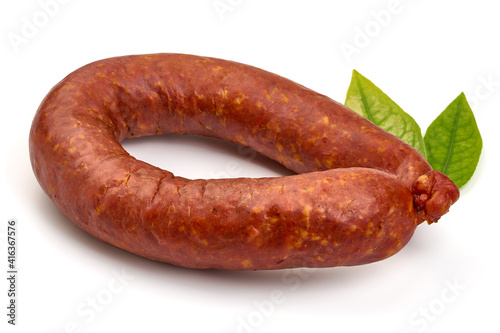 Smoked German Sausages, isolated on white background