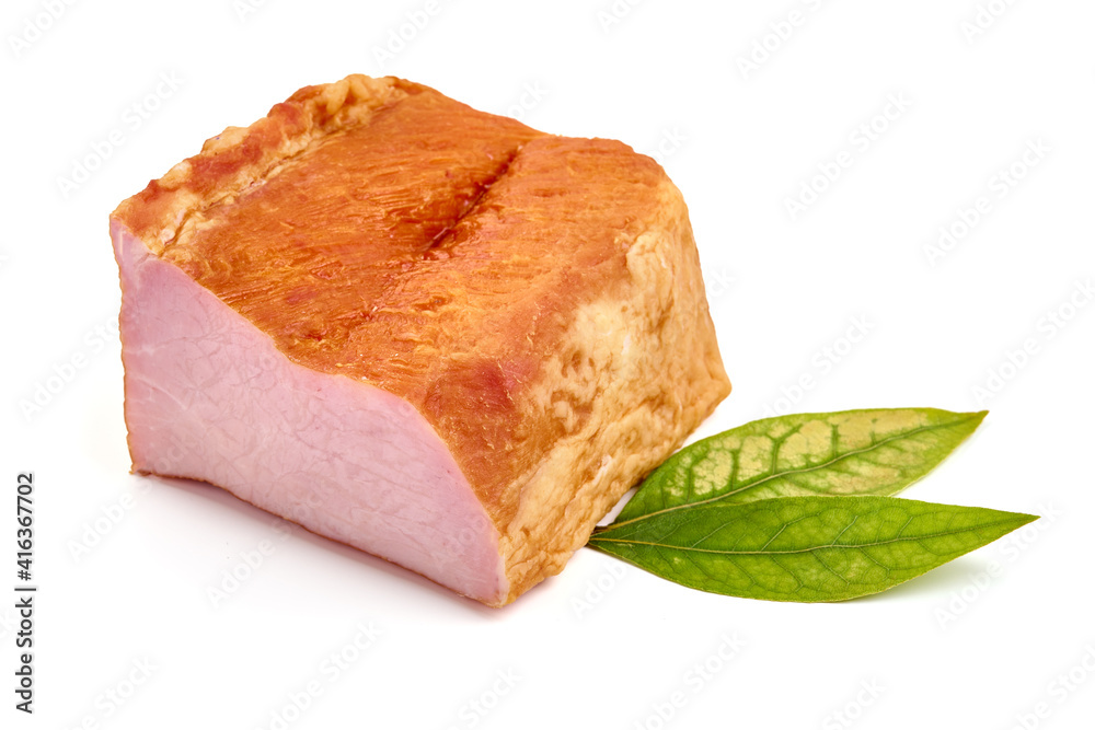 Smoked pork loin, isolated on white background. High resolution image