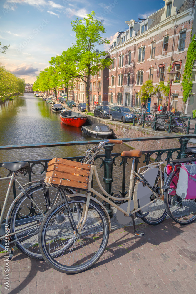 bike in the city center of Amsterdam.