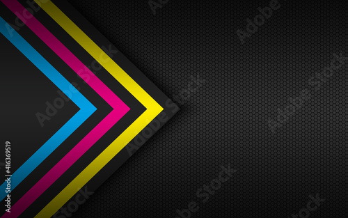 Modern technology background with cmyk arrows and polygonal grid. Abstract widescreen background