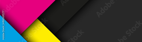 Canvas Print Black modern material background with overlapped sheets of paper in cmyk colors