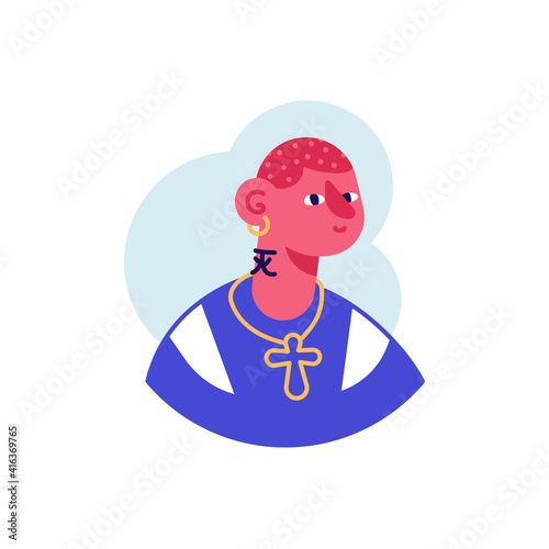 Avatar vector icon of Caucasian man rapper with tattoo photo