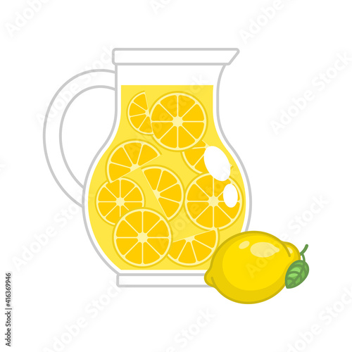 Lemonade in jug and lemon. vector illustration