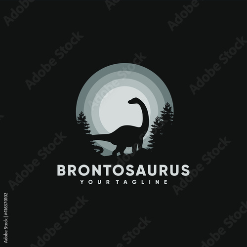 Animal Silhouette Vector Illustration Logo Designs, Brontosaurus Logo, Sunrise and sunset. Landscape wallpaper. Illustration vector style. Colorful view background