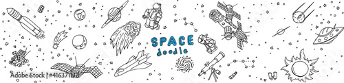 Doodle cosmos hand drawn illustration set, design elements for any purposes