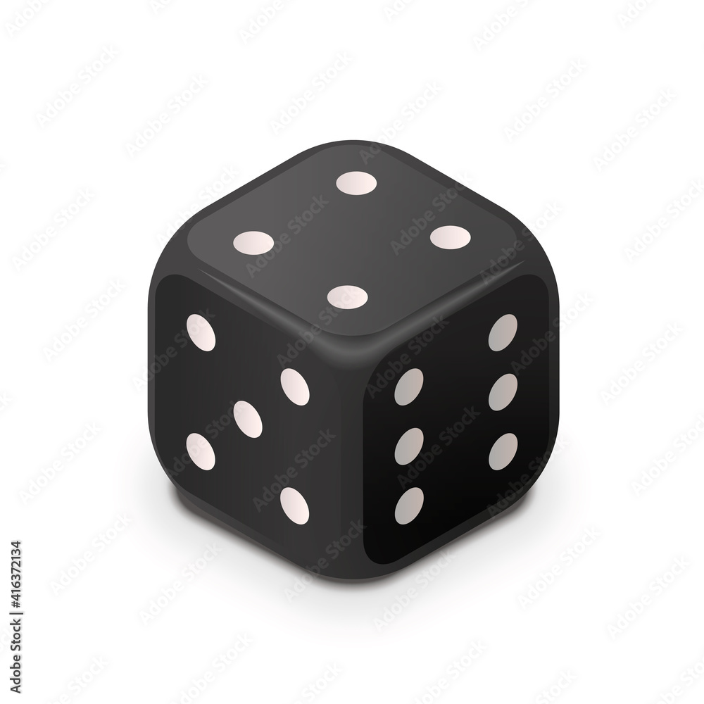 Realistic black casino dice in isometric view on white Realistic black casino dice in isometric view on white