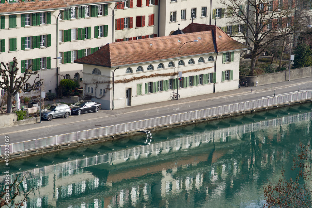 River Aare at Bern, capital of Switzerland. Photo taken February 24th, 2021, Bern, Switzerland.