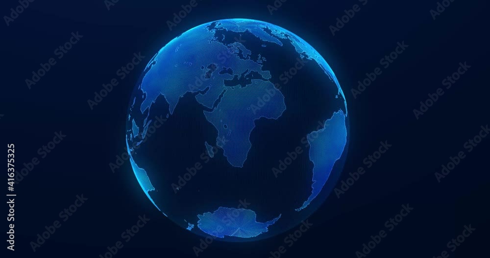 Planeta azul 3D limpio tierra iluminada con partículas sobre fondo negro