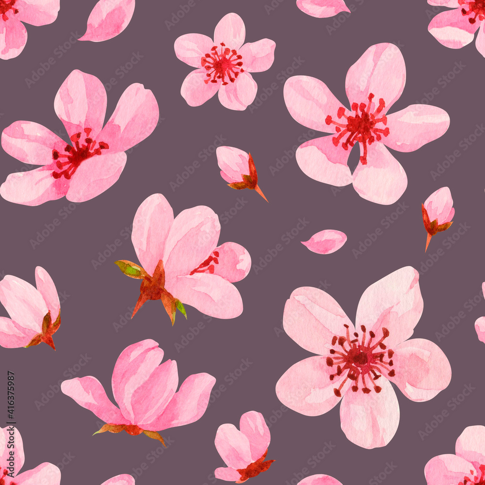 Watercolor Cherry blossom flowers. hand painted japanese sakura floral pattern. spring pink flowers Watercolor Cherry blossom flowers. hand painted japanese sakura floral pattern. spring pink flowers