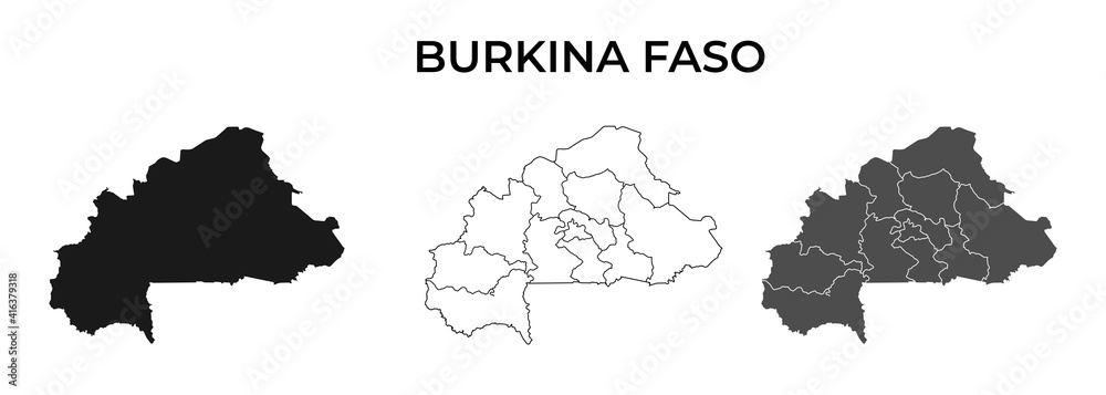 Obraz premium Burkina Faso Blank Map Vector Black Silhouette and Outline Isolated on White