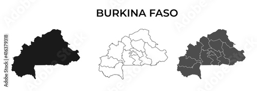 Burkina Faso Blank Map Vector Black Silhouette and Outline Isolated on White
