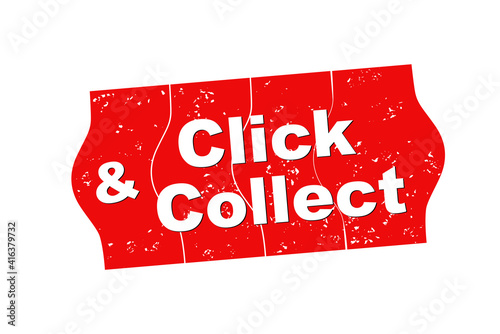 Click & Collect Schild als Preisschild in rot,
Vektor Illustration isoliert auf weißem Hintergrund
