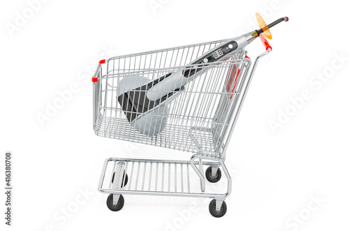 Shopping cart with dental curing light photopolymer lamp. 3D rendering