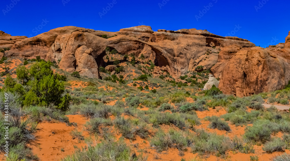 Fototapeta premium Eroded landscape, Arches National Park, Moab, Utah, US