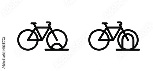 Bicycle parking space zone or bike rack. Sport cyclist banner. Cycling icon. Flat vector bike to parking stand area sign.  Mountain biker