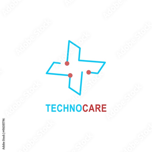Healthcare technology logo. Suitable for your health care company. Medicine tech minimalist and flat stylish design vector logo sign. Medical techno care logo. Logotype for clinic, hospital or doctor.