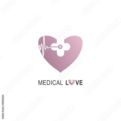 Healthcare logo. Suitable for your health care company. Healthcare medicine minimalist and flat stylish design vector logo sign. Medical love pharmacy logo. Logotype for clinic, hospital or doctor.