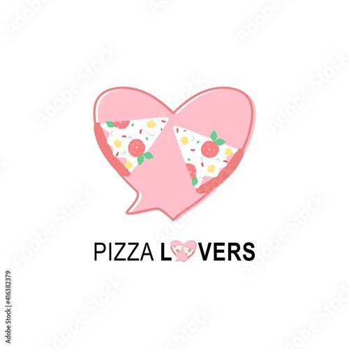 Pizza lovers logo for cafe packaging and restaurant menu. Fast food logo with modern flat style vector illustration. Pizza logo for Italian pizzeria with heart minimalistic style pizza restaurant.