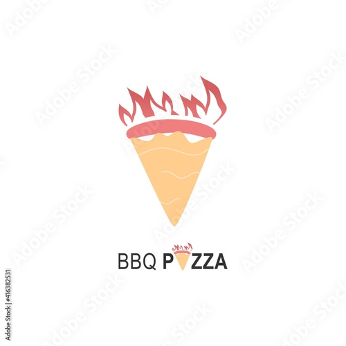 BBQ Pizza logo for cafe packaging and restaurant menu. Fast food logo with modern flat style vector illustration. Hot pizza logo for Italian pizzeria with fire minimalistic style pizza restaurant.