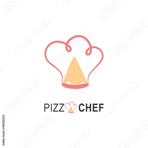 Pizza chef logo for cafe packaging and restaurant menu. Fast food logo with modern flat style vector illustration. Pizza chef hat logo for Italian pizzeria with minimalist flat style pizza restaurant.