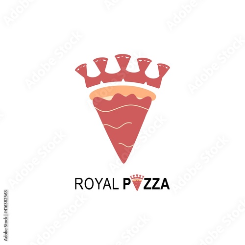 Royal Pizza logo for cafe packaging and restaurant menu. Fast food logo with modern flat style vector illustration. Pizza crown logo for Italian pizzeria with minimalistic flat style pizza restaurant.