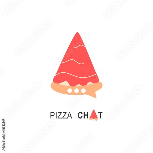 Pizza chat logo for cafe packaging and restaurant menu. Fast food logo with modern flat style vector illustration. Pizza online logo for Italian pizzeria with minimalistic flat style pizza restaurant.