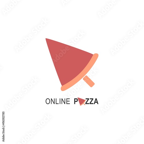 Online pizza logo for cafe packaging and restaurant menu. Fast food logo with modern flat style vector illustration. Pizza chat logo for Italian pizzeria with minimalistic flat style pizza restaurant.