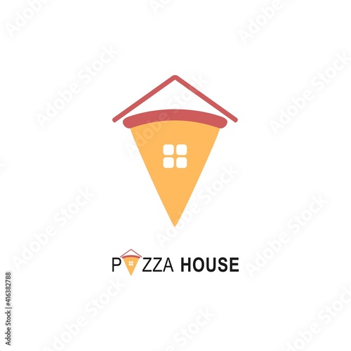 Pizza house logo for cafe packaging and restaurant menu. Fast food logo with modern style vector illustration. Pizza home slice logo for Italian pizzeria with minimalistic flat style pizza restaurant.
