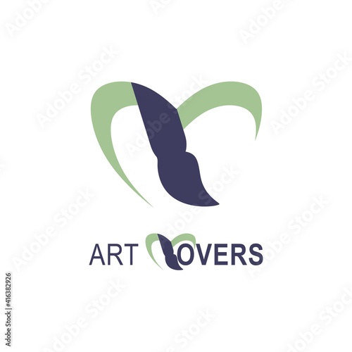 Art lovers logo for packaging, brand business and company. Art logo with heart and paint brush minimalistic modern flat style vector illustration. Creativity and art logo design template. 
