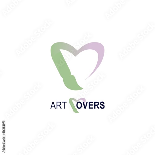 Art lovers logo for packaging, brand business and company. Art logo with heart and paint brush minimalistic modern flat style vector illustration. Creativity and art logo design template. 
