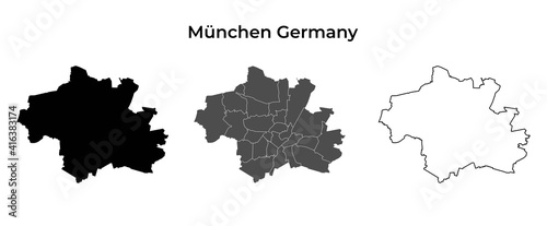 Munchen Germany Blank Map Black Silhouette and Outline Vector Isolated on White