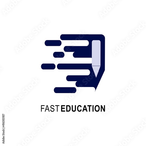 Fast education logo design template. Pencil icon and speed emblem for higher courses, classes and schools vector illustration. Online education, e-book, business company, store and e-learning concept.