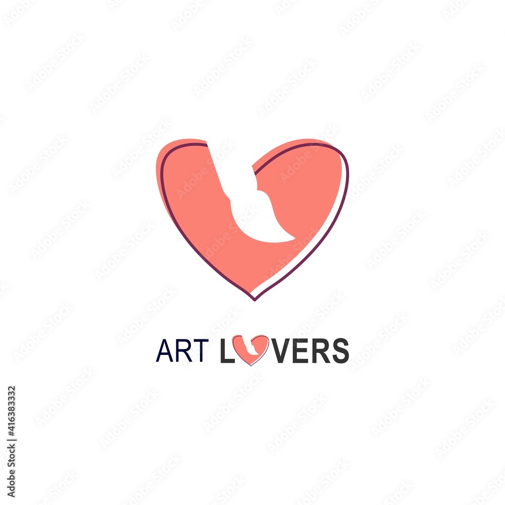 Art lovers logo for packaging, brand business and company. Art logo with heart and paint brush minimalistic modern flat style vector illustration. Creativity and art logo design template. 