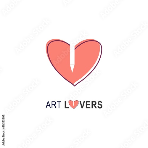 Art lovers logo for packaging, brand business and company. Art logo with heart and paint brush minimalistic modern flat style vector illustration. Creativity and art logo design template. 