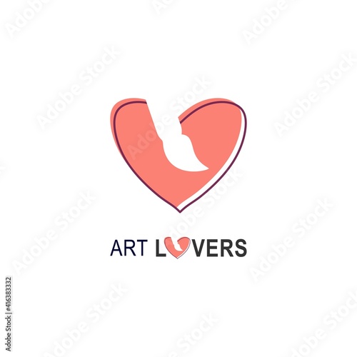 Art lovers logo for packaging, brand business and company. Art logo with heart and paint brush minimalistic modern flat style vector illustration. Creativity and art logo design template. 