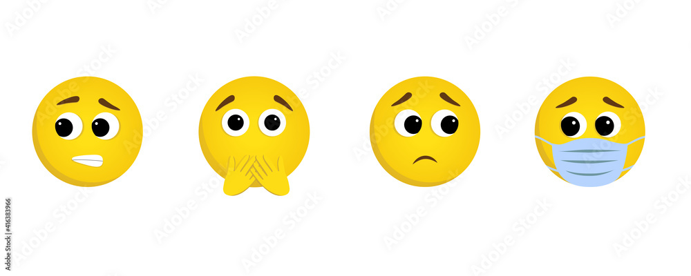 Set of emoticons with negative emotions: fear, anxiety, shock, fear, stress. Vector illustration on a white background. Human response to coronovirus concept Set of emoticons with negative emotions: fear, anxiety, shock, fear, stress. Vector illustration on a white background. Human response to coronovirus concept