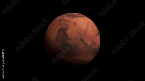 Mars is rotating in space - in 2/3 light phase 3d render