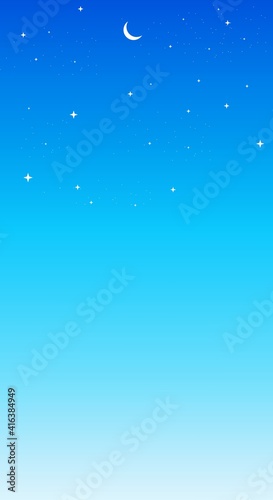 Sky illustration in flat style with design moon and stars in afternoon view. Aesthetic and beautiful light background. Banner template for mobile phone screen saver theme, lock screen and wallpaper.
