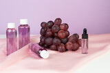 Organic bio grape cosmetics. Extract, grape seed oils, serum. Abstract cosmetic laboratory.