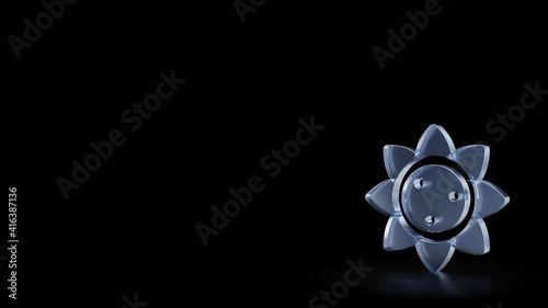 3d rendering frosted glass symbol of sunflower isolated with reflection
