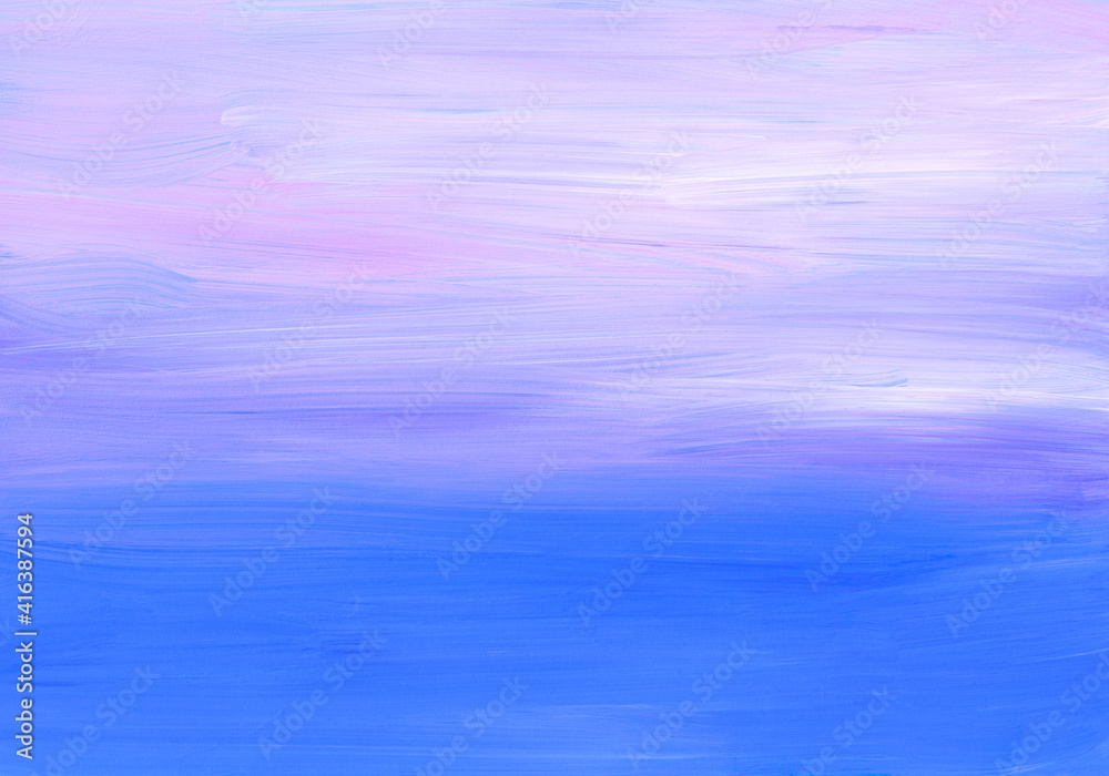 Abstract soft blue, purple, pink and white background. Light artistic backdrop. Brush strokes on paper.