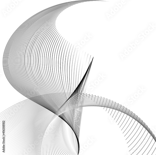 Black and white intersecting lines, twisted mesh element isolated on white