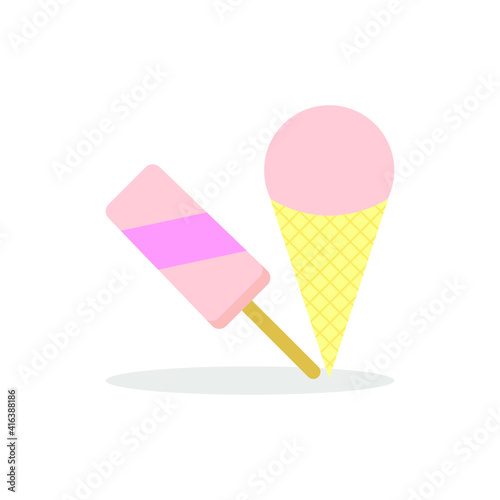 Vector illustration of summer holidays attributes on background. Ice-cream icon.