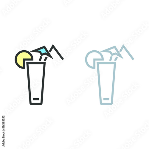 Vector illustration of travel and vocation icon on white background. Coloured and black and white cocktail icon.